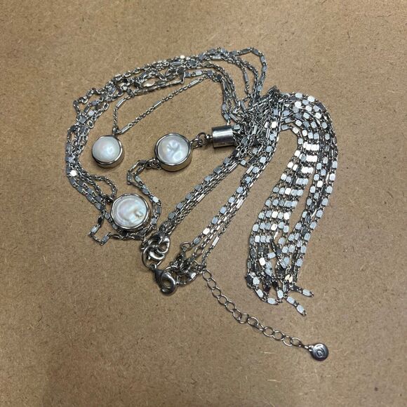 VERONESE Layered Necklace Silver Tone Baroque Pearl Pendant Tassel Chain Women - Picture 14 of 16